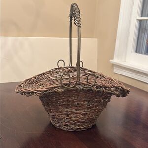 Rustic Woven Basket with metal Handle